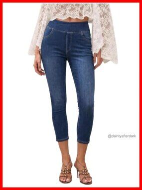 Women's Stretchy Pull On Capri Jeans High Waist Jeggings with Pockets